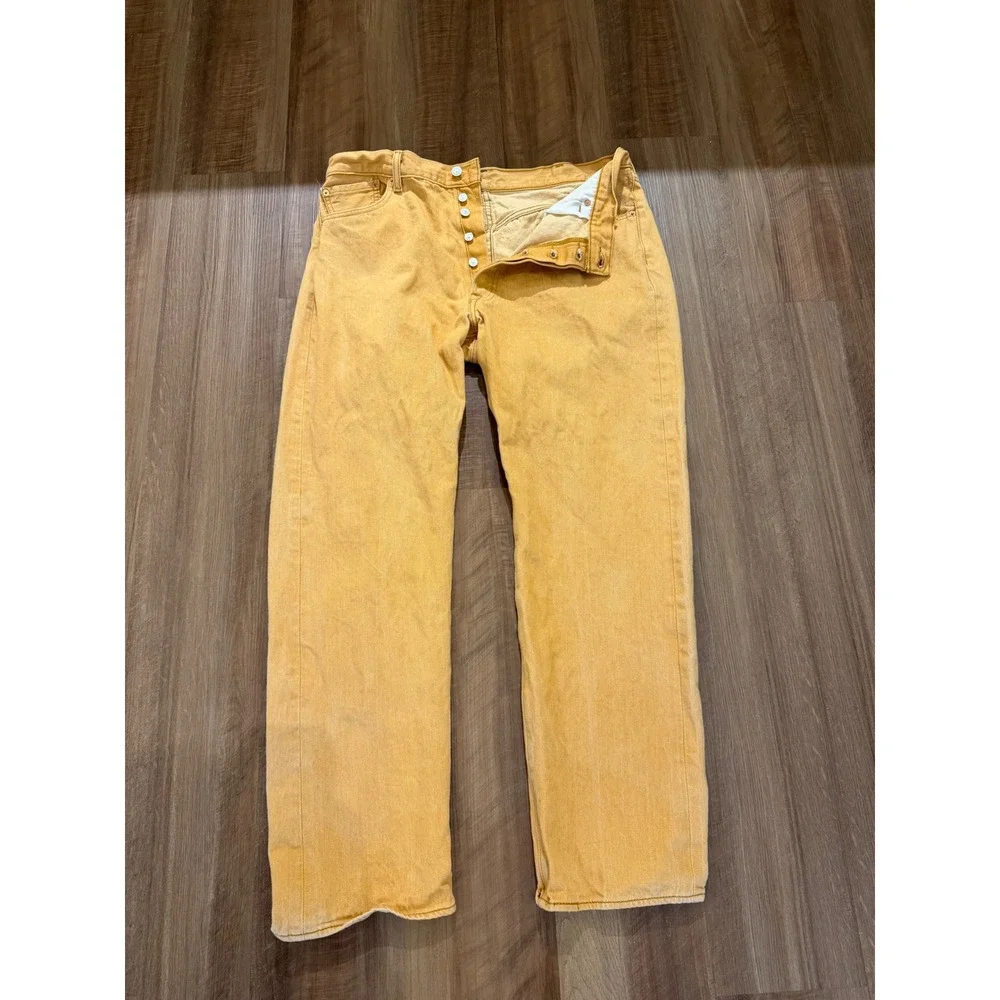 Levi's 501 Original Fit Jeans Mens 38x34 Yellow Straight Leg Button Fly Denim